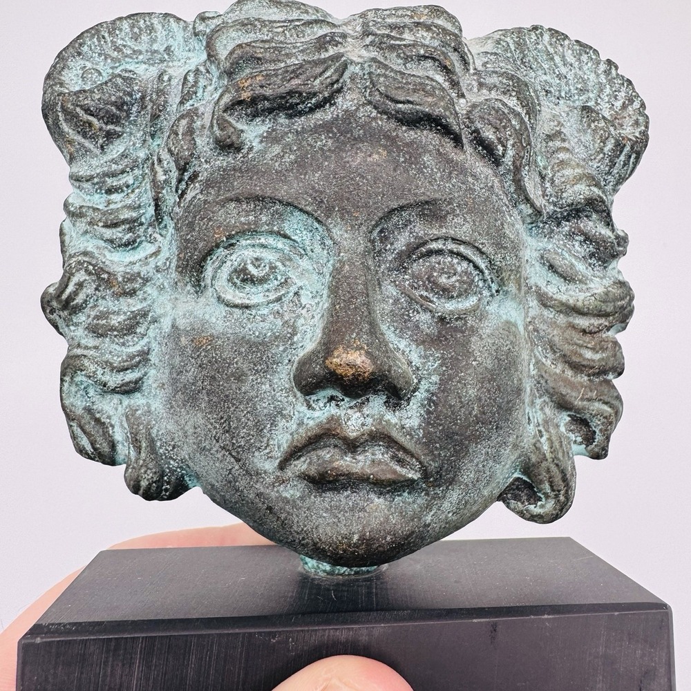 Medusa 4" Bronze Head Mask Sculpture Black Marble Base Antique Style